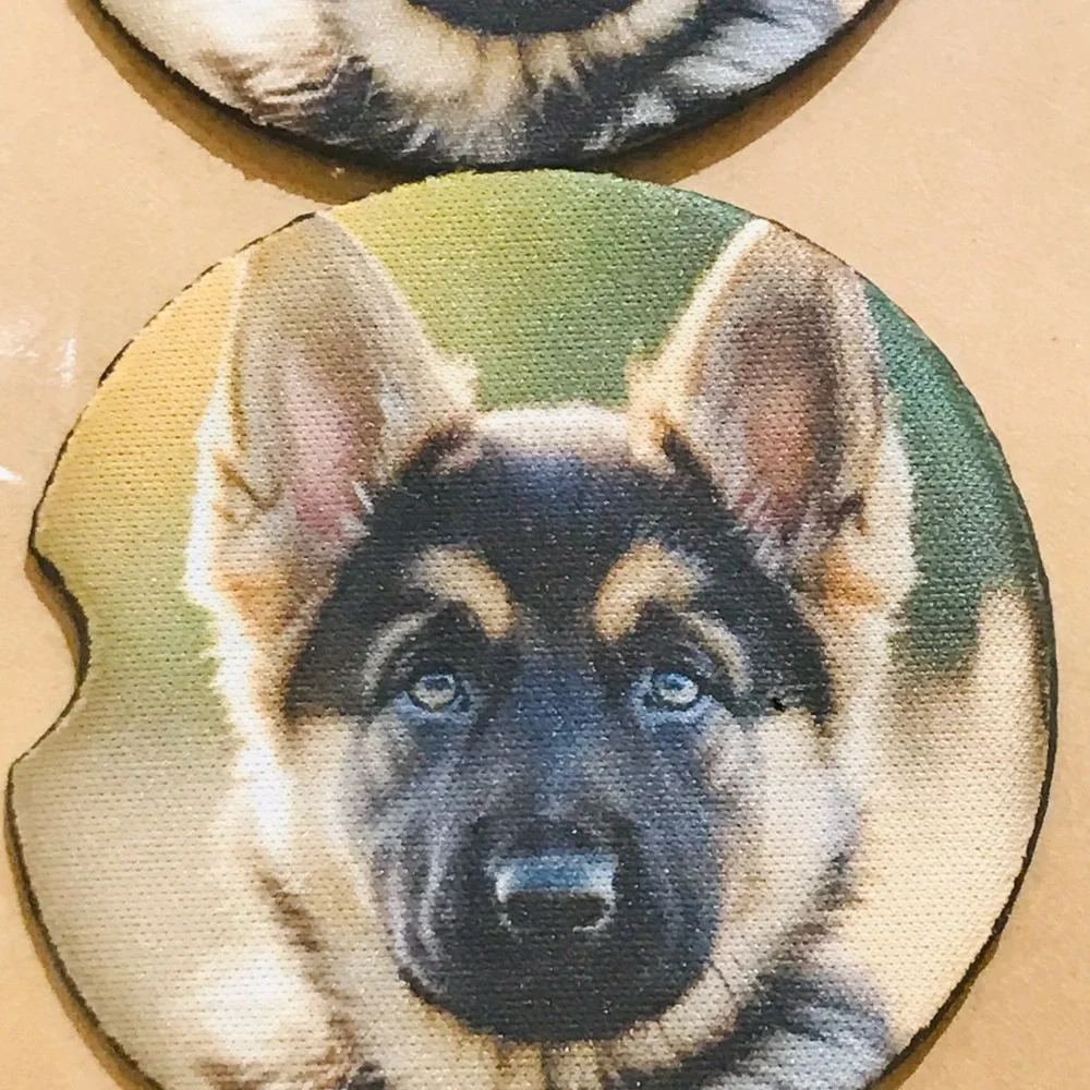 Handmade German Shepherd Puppy Neoprene Car Coasters Set